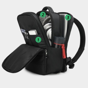 Rucsac laptop 14" smart business, impermeabil, cu orificiu pentru cabluri audio, Tigernu, 42x29x16 cm, Negru - Img 2