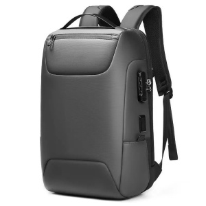 Rucsac laptop 15.6", business casual, impermeabil cu cifru antifurt si port de incarcare USB, GETICS, 30x16x47 cm, Gri