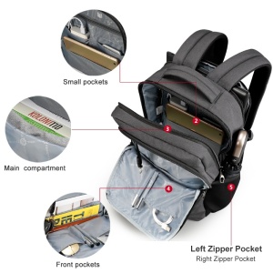 Rucsac laptop 15.6" business casual, impermeabil, cu port USB, Tigernu, 30x16x47 cm, Gri - Img 4
