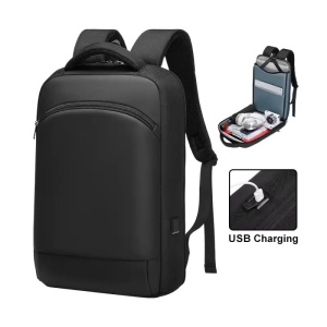Rucsac laptop 15.6" business casual ingust, impermeabil, cu port de incarcare USB si buzunar antifurt, GETICS, 28.5x8x42 cm, Negru - Img 6