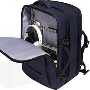 Rucsac laptop 15.6", pentru calatorii, impermeabil, expandabil pana la 37 L, cu port de incarcare USB, BANGE, 44x30x16 cm, Albastru - Img 2