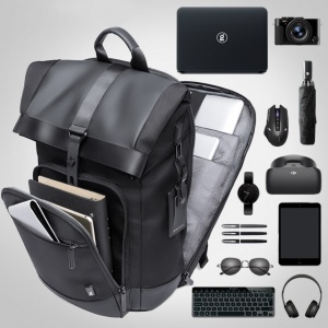 Rucsac laptop 15.6", smart casual, design pelerin, expandabil, impermeabil, BANGE, 44x28x16 cm, Negru - Img 3