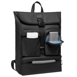 Rucsac laptop 15.6", smart casual, design pelerin, impermeabil, expandabil, cu port USB, GETICS, 32x13.5x43/50 cm, Negru - Img 2