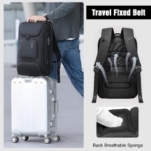 Rucsac laptop 15.6", smart casual, impermeabil, cu cifru antifurt, port USB si tip C, BANGE, 30x16x47 cm, Negru - Img 7