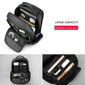 Rucsac laptop 15.6" smart casual, impermeabil, cu orificiu pentru cabluri audio si port USB, Tigernu, 33x17x49 cm, Negru - Img 5