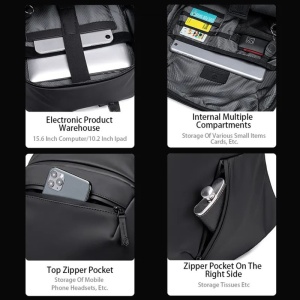 Rucsac laptop 15.6", smart casual, impermeabil, cu orificiu pentru casti, Arctic Hunter, 46x30x15 cm, Negru - Img 3