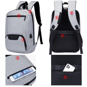 Rucsac laptop 15.6" smart casual impermeabil, cu port USB, GETICS, 46x30x10 cm, Gri deschis - Img 6