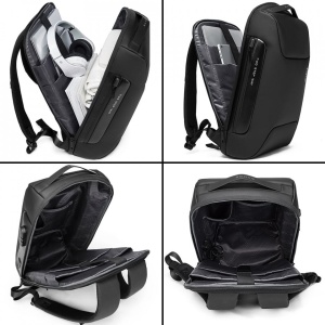 Rucsac laptop 15.6", smart casual, impermeabil cu sistem antifurt, port de incarcare USB, BANGE, 49X33X17 cm, Negru - Img 6