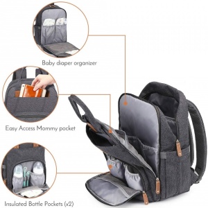 Rucsac multifunctional pentru mamici, impermeabil, Escalate, 44X32X22 cm, Gri - Img 4