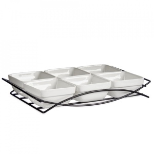 Set 6 boluri ceramice patrate, 200 ml, pe suport metalic cu manere, Escalate, 4.5x18.5x30 cm - Img 1