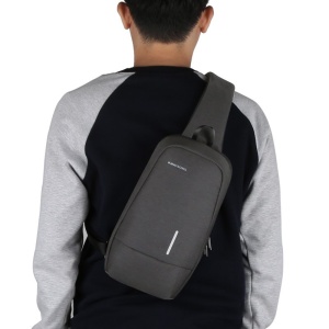 Geanta 10.1", de umar, de piept sau de mana, antifurt, cu port de incarcare USB, Kingsons, 31x18x8 cm, Gri inchis - Img 4