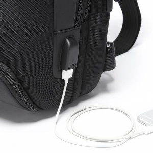 Geanta crossbody/de umar casual, impermeabila, multifunctionala, antifurt, cu port de incarcare USB, Bange, Neagra - Img 7
