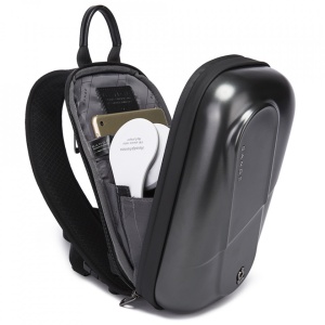 Geanta crossbody/de umar casual, unisex, cu carcasa rigida, Bange, 28x7x17 cm, Neagra - Img 3