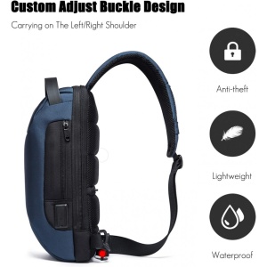 Geanta crossbody/de umar, impermeabila, antifurt, cu port de incarcare USB, Bange, 34X18X10 cm, Albastra - Img 6