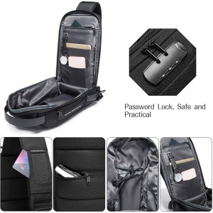 Geanta crossbody/de umar, impermeabila, antifurt, cu port de incarcare USB, Bange, 34X18X10 cm, Negru - Img 3