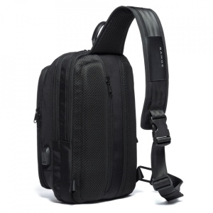 Geanta crossbody/de umar smart casual, impermeabila, cu port de incarcare USB, Bange, 20x11x32 cm, Neagra - Img 5
