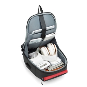 Geanta de umar, de piept sau de mana, cu port de incarcare USB, GETICS, 28x18x12 cm, Neagra - Img 4