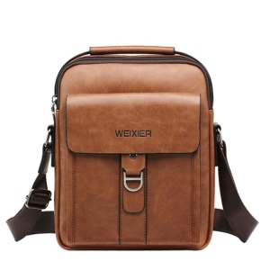 Geanta de umar sau de mana business casual, impermeabila, din piele ecologica, WEIXIER, 24x20x5 cm, Maro deschis - Img 2