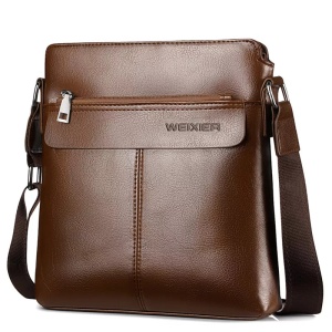 Geanta de umar sau de mana business casual, impermeabila, din piele ecologica, WEIXIER, 28x25x6 cm, Maro deschis