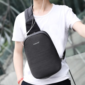 Geanta de umar sau de piept, smart casual, impermeabila, cu orificiu pentru cablu audio sau USB, Tigernu, 32x20x11 cm, Gri inchis - Img 7