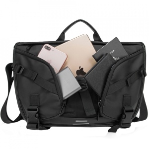 Geanta laptop 15.6", de umar sau de mana, tip messenger, impermeabila, Bange, 35x11x27 cm, Neagra - Img 2