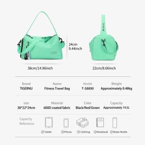Geanta sport impermeabila pentru calatorii, cu compartiment pentru incaltaminte, Tigernu, 38x22x24 cm, Verde - Img 2