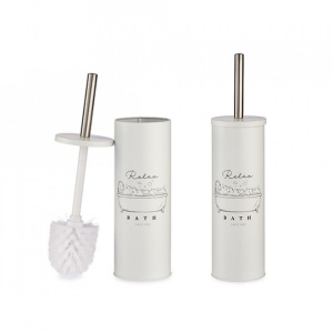 Perie pentru toaleta cu suport metalic, Escalate, 9,5 x 37,5 x 9,5 cm, Relax alb - Img 3