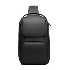 Rucsac crossbody/de umar casual, impermeabil, cu port de incarcare USB si compartiment casti, Bange, Negru - Img 3