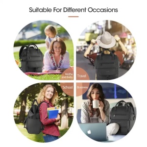 Rucsac dama 14", multifunctional, impermeabil cu buzunar antifurt, Tigernu, 25x16x38 cm, Negru - Img 4