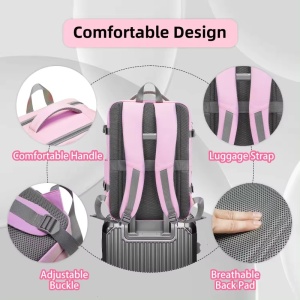 Rucsac dama 15.6", multifunctional, impermeabil, cu port USB, Getics, 29.5x15.5x42.5 cm, Roz - Img 6
