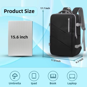 Rucsac dama 15.6", multifunctional, impermeabil, cu port USB, Getics, 29.5x15.5x42.5 cm, Negru - Img 3