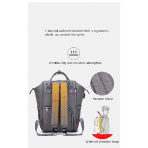 Rucsac impermeabil multifunctional pentru mamici, interfata USB, LEQUEEN, Gri inchis - Img 6