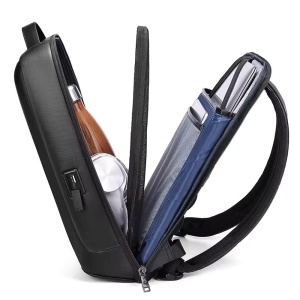 Rucsac laptop 15.6" business ingust, cu port de incarcare USB si detalii din piele ecologica, GETICS, 30x13x42 cm, Negru - Img 2
