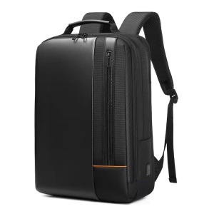 Rucsac laptop 15.6", smart business, impermeabil, cu port de incarcare USB, insertii de piele ecologica, GETICS, 30x15x44 cm, Negru - Img 1