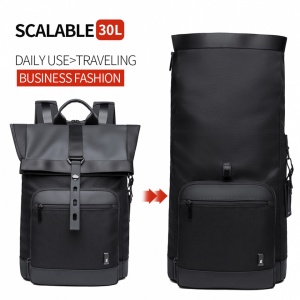 Rucsac laptop 15.6", smart casual, design pelerin, expandabil, impermeabil, BANGE, 44x28x16 cm, Negru - Img 4