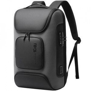 Rucsac laptop 15.6", smart casual, impermeabil, cu cifru antifurt, port USB si tip C, BANGE, 30x16x47 cm, Gri