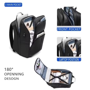 Rucsac laptop 15.6", smart casual pentru calatorii, impermeabil, cu port USB, GETICS, 31x21x48 cm, Negru - Img 3