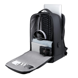 Rucsac laptop 17" pentru calatorii, expandabil, cu buzunar antifurt si port USB, GETICS, 31x19/24x47 cm, Negru - Img 3
