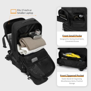 Rucsac pentru calatorii versatil de 28 L, impermeabil, compartiment pentru laptop 17.3", Tigernu, 34x22x49 cm, Negru - Img 4