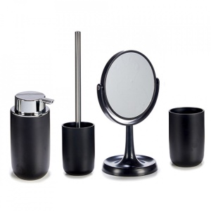 Set 4 accesorii pentru toaleta, dozator sapun, suport periute, oglinda, perie toaleta, Escalate, Negru