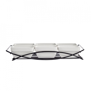 Set 6 boluri ceramice patrate, 200 ml, pe suport metalic cu manere, Escalate, 4.5x18.5x30 cm - Img 2