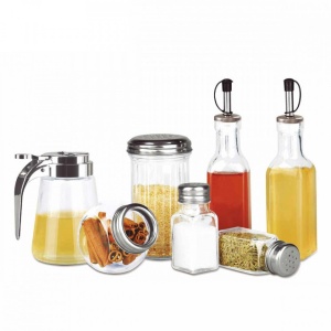 Set clasic 7 recipiente din sticla pentru condimente cu capace din otel inoxidabil, Escalate, 28x10x17 cm - Img 5