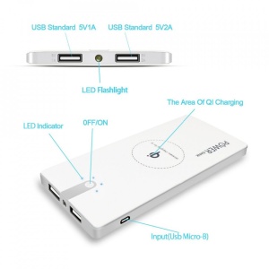 Baterie externa, Escalate, Slim, 2XUSB, Qi Wireless Charger, Universal, 8.000 mAh, G1