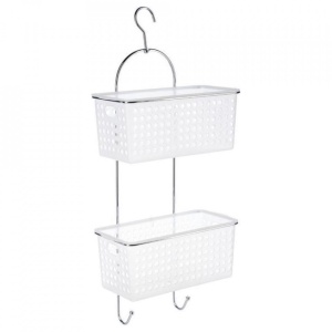 Etajera suspendata pentru baie cu 2 cosuri, Escalate, 30x14x54 cm
