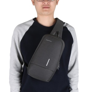 Geanta 10.1", de umar, de piept sau de mana, antifurt, cu port de incarcare USB, Kingsons, 31x18x8 cm, Gri inchis - Img 5