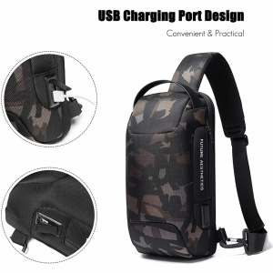 Geanta crossbody/de umar, impermeabila, antifurt, cu port de incarcare USB, Bange, 34X18X10 cm, Camuflaj - Img 2