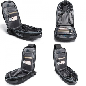 Geanta crossbody/de umar, impermeabila, antifurt, cu port de incarcare USB, Bange, 34X18X10 cm, Negru - Img 4