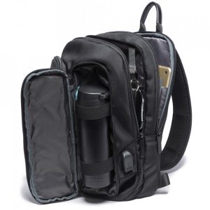 Geanta crossbody/de umar smart casual, impermeabila, cu port de incarcare USB, Bange, 20x11x32 cm, Neagra - Img 6