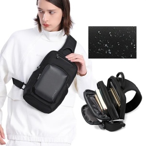 Geanta de mana, de umar sau de piept, smart casual, cu buzunar antifurt, Bange, 36x21x11 cm, Neagra - Img 4