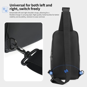 Geanta de mana, de umar sau de piept, smart casual, impermeabila, cu cifru antifurt, Tigernu, 17x10x30 cm, Neagra - Img 7